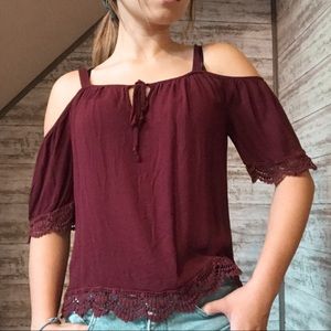 red off the shoulder tank top